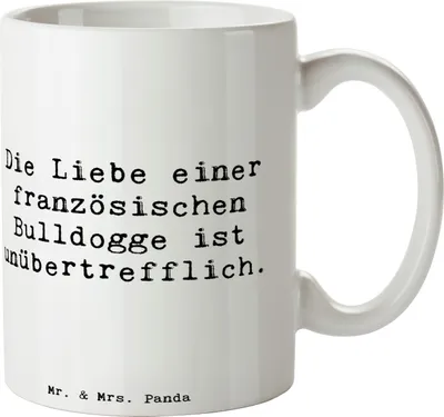 Produktbild von Mr. & Mrs. Panda Tasse Spruch Französische Bulldogge Liebe - Weiß - Geschenk, Hundeliebhaber, Hunderassen, Becher, Teetasse, Charakter, Kaffeetasse, charmante Vierbeiner