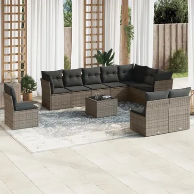 Produktbild von Möbel 11-tlg. Garten-Sofagarnitur mit Kissen Grau Poly Rattan 2024