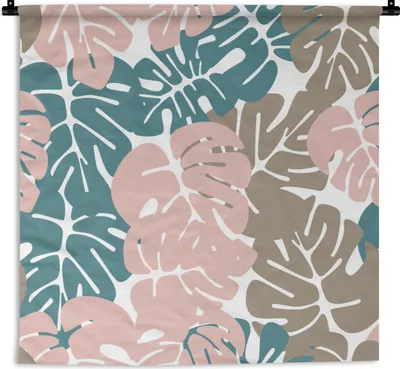 Produktbild von MuchoWow® Wandteppich Wandbehang Monstera - Dschungel - Muster - Pastell - Blätter 90x90 cm Tapisserie Dekoration Wandtuch - Wandaufhänger