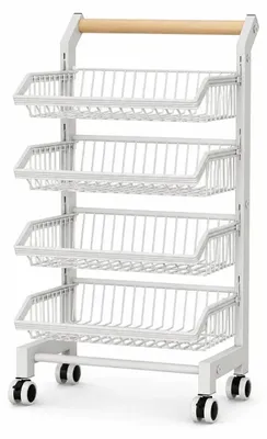 Zdjęcie produktu dla Wózek kuchenny na owoce i warzywa - metalowy kosz do przechowywania na kółkach - obrotowy o 360° - z szufladami - 42x32x90 cm - biały