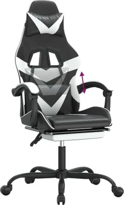 Produktbild von Gaming-Stuhl mit Fußstütze Schwarz und Weiß Kunstleder