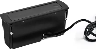 Produktbild von Versenkbare Energiebox CIZO in SCHWARZ mit zwei Schuko-Steckdosen und USB-Ports / Steckdosen / Tischsteckdose
