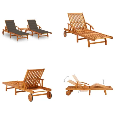 Produktbild von vidaXL Sonnenliegen 2 Stk. mit Tisch und Auflagen Massivholz Akazie - Gartenliege - Gartenliegen - Sonnenliege - Sonnenliegen