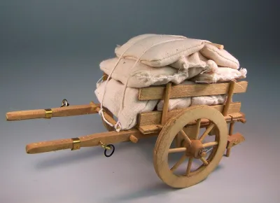 Produktbild von Ochsenwagen aus Holz mit Säcken beladen, Dekoration für Weihnachtskrippe