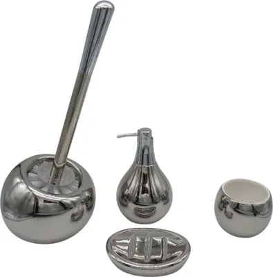 Produktbild von 4tlg Set Bad Accessoires WC-Bürste Seifenspender Zahnputzbecher Seifenschale Coppa Titan