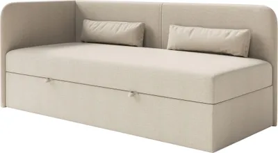 Image de Selsey Calmmo - Lit d'adolescent 90x200 avec coffre de lit, housse chenille, tête de lit à gauche, beige clair