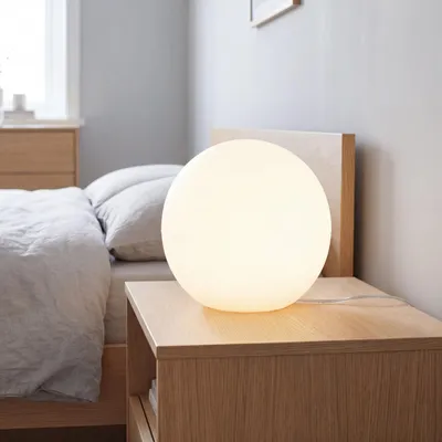 Produktbild von Tischlampe rund Ø 30 cm H: 26,5 Weiß inkl. E27 LED 2700 K warmweiß Kabel Schalter Kugellampe innen Tischleuchte