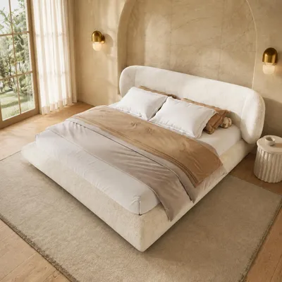 Image de Lit tapissier 160 x 200 cm avec sommier à lattes et tête de lit, revêtement en velours, couleur beige