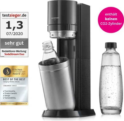 Produktbild von SodaStream Wassersprudler Titan ohne CO2-Zylinder, 1x 1L Glasflasche und 1x 1L Kunststoff-Flasche