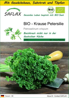 Produktbild von SAFLAX Anzucht Set - BIO - Krause Petersilie - Petroselinum crispum - 800 Samen - Mit Mini-Gewächshaus, Anzuchtsubstrat und 2 Töpfen