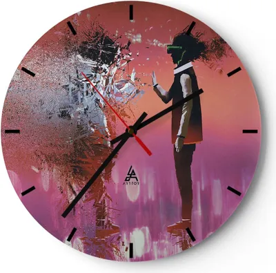 Produktbild von Wanduhr - Rund - Glasuhr - Mann modern - 40x40cm - Schleichendes Uhrwerk - Lautlos - zum Aufhängen bereit - Dekoration Modern - Wanddekoration aus Glas - C3AR40x40-3868
