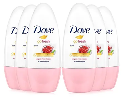 Produktbild von Dove Deoroller 6er Pack Go Fresh Granatapfel- und Zitronenduft, Roll-On (6 x 50 ml)