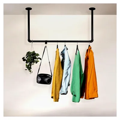 Produktbild von Kleiderstange für Garderobe im Industrie-Design für die Decke | Breite 100 cm x Höhe 50 cm | Deckenmontage | Garderobenstange | Ankleidezimmer | Schlafzimmer | Flur | begehbarer Kleiderschrank