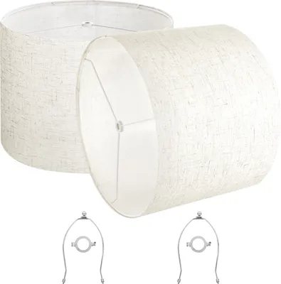 Obrázok produktu pre Stínidlo VEVOR bubon 40 x 40 x 30 cm (hore x dole x vysoko), 2 ks. Náhradné tienidlá z ľanu + PVC, tienidlo s harfou pre stolové lampy stojacie lampy závesné lampy (svetlý ľan)