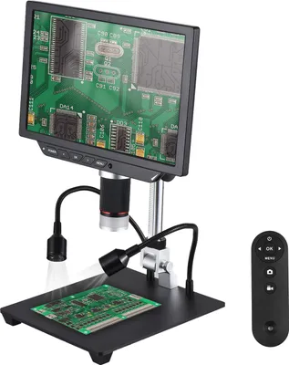 Produktbild von Digitales Desktop-Mikroskop fuer Erwachsene, 10- bis 430-fache Vergroesserung mit 8,0-Zoll-IPS-Bildschirm, 52 MP Foto, 4K-Video, eingebauter Akku, LED-Fuelllichter mit verstellbarem Staender, 64 GB TF-Karte