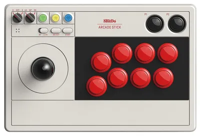 A top-down view of an 8BitDo Arcade Stick for Windows & Nintendo Switch.