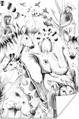Produktbild von MuchoWow® Poster Aquarelle - Tiere - Dschungel - Pastell - Jungen - Mädchen - Kinder - Kinder 60x90 cm - Wanddekoration