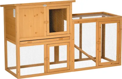 Immagine prodotto di PawHut Gabbia per conigli e piccoli animali con rampa, in legno di abete, arancione