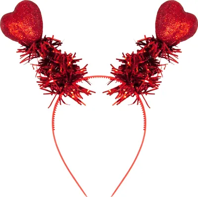 Produktbild von Oblique Unique Herz Haarreifen mit 2 Herzen und Lametta Haarreif Kostüm Accessoire JGA Fasching Karneval Party rot