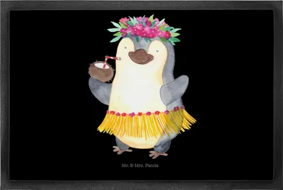 Produktbild von Mr. & Mrs. Panda fußmatte Pinguin Kokosnuss 50 x 75 cm - Schwarz - Geschenk, Urlaub, Schmutzfänger, Vorleger, Hawaii, Schmutzfangmatte, Erholt, Aloha, Bodenvorleger