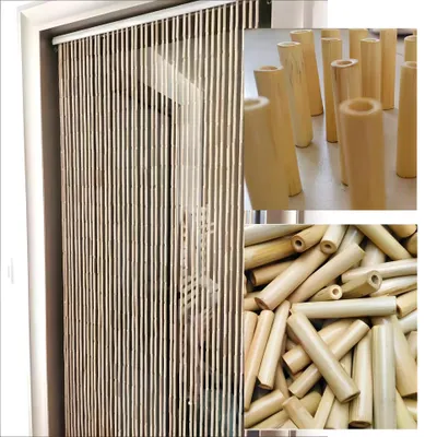 Imagen del producto de Cortina de cuentas de bambú, con 50 hebras de cuentas de madera, color natural, ideal para puertas y separadores de ambientes