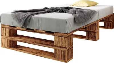 Produktbild von sunnypillow Palettenbett M2 aus Holz 120 x 200 cm mit Lattenrost Stabiles Seniorenbett Kinderbett Jugendbett Gästebett erhöhtes Einzelbett Bettgestell