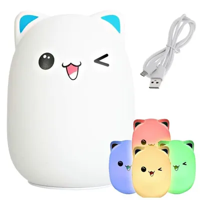 Obrázek produktu pro Dětská noční LED lampička KOČKA RGB + USB kabel