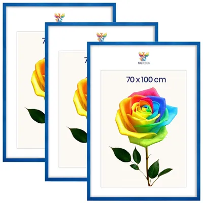 Produktbild von MG Design 3er Set Bilderrahmen Blau 70x100 cm - Posterrahmen Echtholz mit Acrylglas, verstärkte Wandaufhängung, hoch/quer