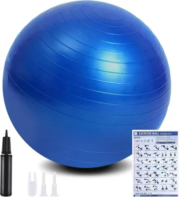 Image de Balle de gymnastique avec design anti-burst et pompe à pied 65cm bleue