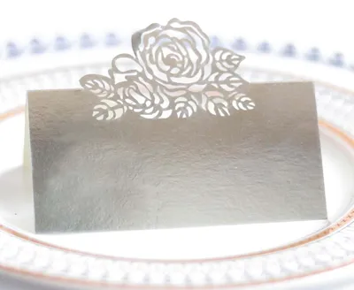 Tischkarten 50 Stück mit 3D-Rosenmotiv, blanko, für Hochzeit & Feste