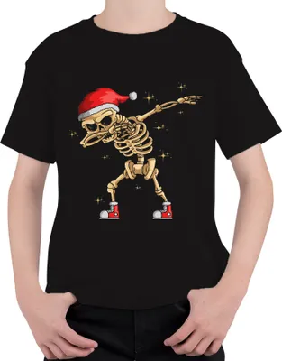 Produktbild von Dabbing Skelett Weihnachtsmütze - Weihnachten Weihnachtsgeschenk Christmas Uni Kinder T-Shirt, Schwarz, 152