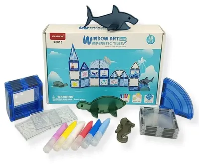 Produktbild von X-Bida Magnetische Bausteine Ocean – Transparente Ozean-Set 40 Teile (ABS-Kunststoff, Neodym-Magnete, Meerestiere-Figuren, 6 Marker) – ab 3 Jahren, CE & EN71