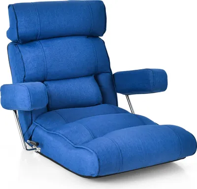 Image de COSTWAY Chaise de sol pliante, fauteuil lounge avec dossier réglable en continu, appuie-tête réglable en 6 positions assise allongée bleu