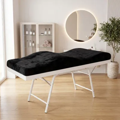Produktbild von Wellenmatratze 180x60 cm mit Memory-Schaum & Veloursbezug – Anatomische Matratze für Kosmetikliege, Wimpernverlängerung & PMU, schwarz