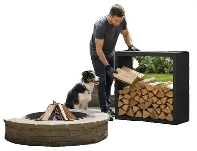 Image de Étagère pour bois de chauffage, en acier robuste, pour une utilisation en extérieur, couleur chocolat