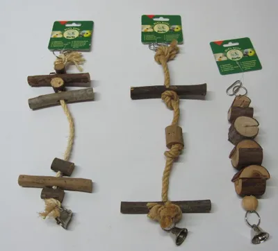 Produktbild von 3er Set Vogel Spielzeug Sittich Papagei Kanarienvögel Holz Spielseil Glocke Nr 825