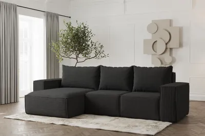 Produktbild von Ecksofa Designersofa ESTELLE in Stoff Poso Schwarz Ottomane Links