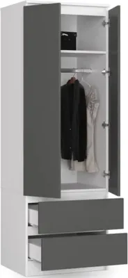 Obrázek produktu pro BDW, šatní skříň 2 dveře 2 zásuvky, 180x60x51 cm, bílá / šedá