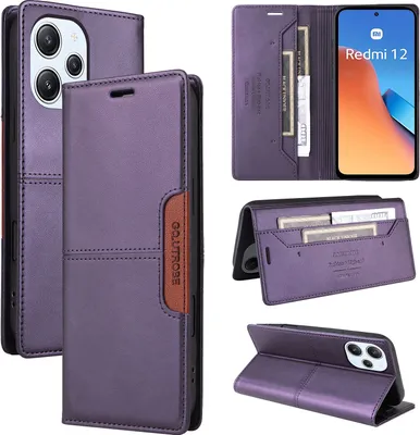 Produktbild von Handyhülle für Xiaomi Poco M6 Pro 5G/Redmi 12 Hülle, Leder Flip Wallet Kartenfach Stand Schutzhülle Lila