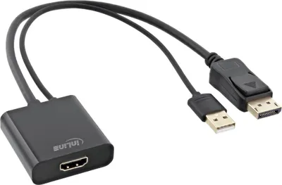 Produktbild von InLine HDMI BU zu DisplayPort ST Konverter Kabel, 4K, schwarz/gold, 0,3m, 0,3 m, HDMI Typ A (Standard), DisplayPort, Buchse, Stecker, Gerade