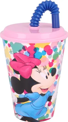 Produktbild von Minnie Mouse Kinder Trinkbecher Mehrweg mit Deckel und Trinkhalm 430 ml BPA frei