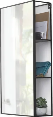 Produktbild von Umbra Cubiko Wandspiegel mit Ablage, Wand Spiegel, Dekorationsspiegel, Dekospiegel, Metall, Schwarz, 62 cm, 1009654-040