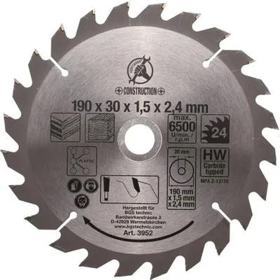 Produktbild von KRAFTMANN 3952 Hartmetall-Kreissägeblatt, Durchmesser 190 mm, 24 Zähne