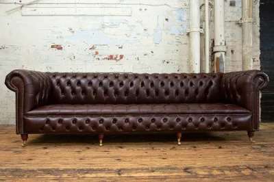 Zdjęcie produktu dla Chesterfield, klasyczna, luksusowa sofa w stylu barokowym/rokoko, trzyosobowa, tapicerka skórzana