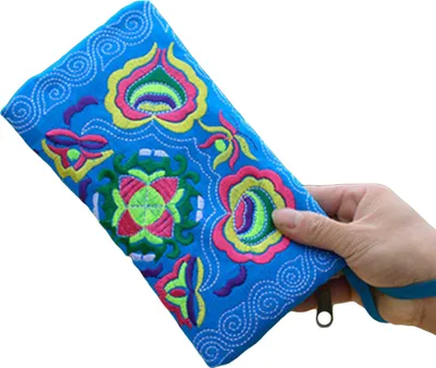 Produktbild von Frauen ethnische handgemachte bestickte Wristlet Clutch Bag Reißverschluss Geldbörse Lange Brieftasche Schwarz