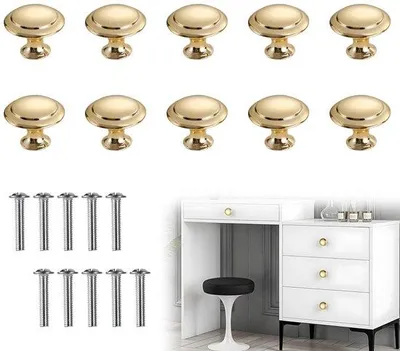 Immagine prodotto di Unset di 10 pomelli rotondi in acciaio inossidabile dorati, ideali per mobili da cucina, cassetti e altri mobili, dal design moderno