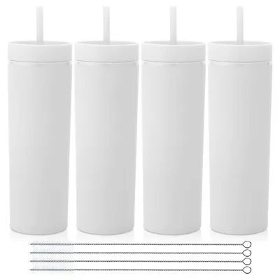 Immagine prodotto di Set di 4 bicchieri di plastica riutilizzabili con coperchio e cannuccia