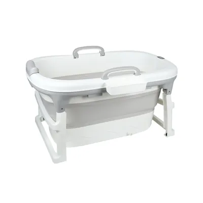 Produktbild von Baby Badewanne faltbar, graue Faltbadewanne mit Thermometer, rutschfeste Babywanne für Neugeborene & Kleinkind, platzsparend & zusammenklappbar