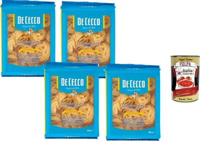 Produktbild von Italian Gourmet - De Cecco Fettuccine n. 233 Pasta – 4 x 500 g, italienische Bandnudeln aus Hartweizengrieß, ideal für Alfredo, Sahnesaucen & Ragù, Vorratspack für Familie + Italian Gourmet Polpa