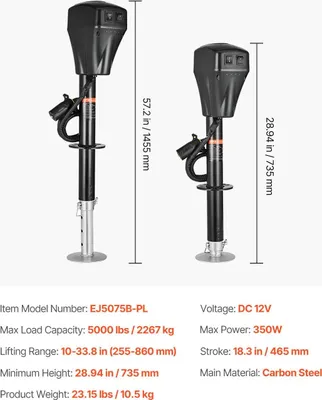 Obrázek produktu pro Elektrický zvedák přívěsu, nosnost 5000 lbs, rozsah zdvihu 10-33,8 palce, 5000 lbs